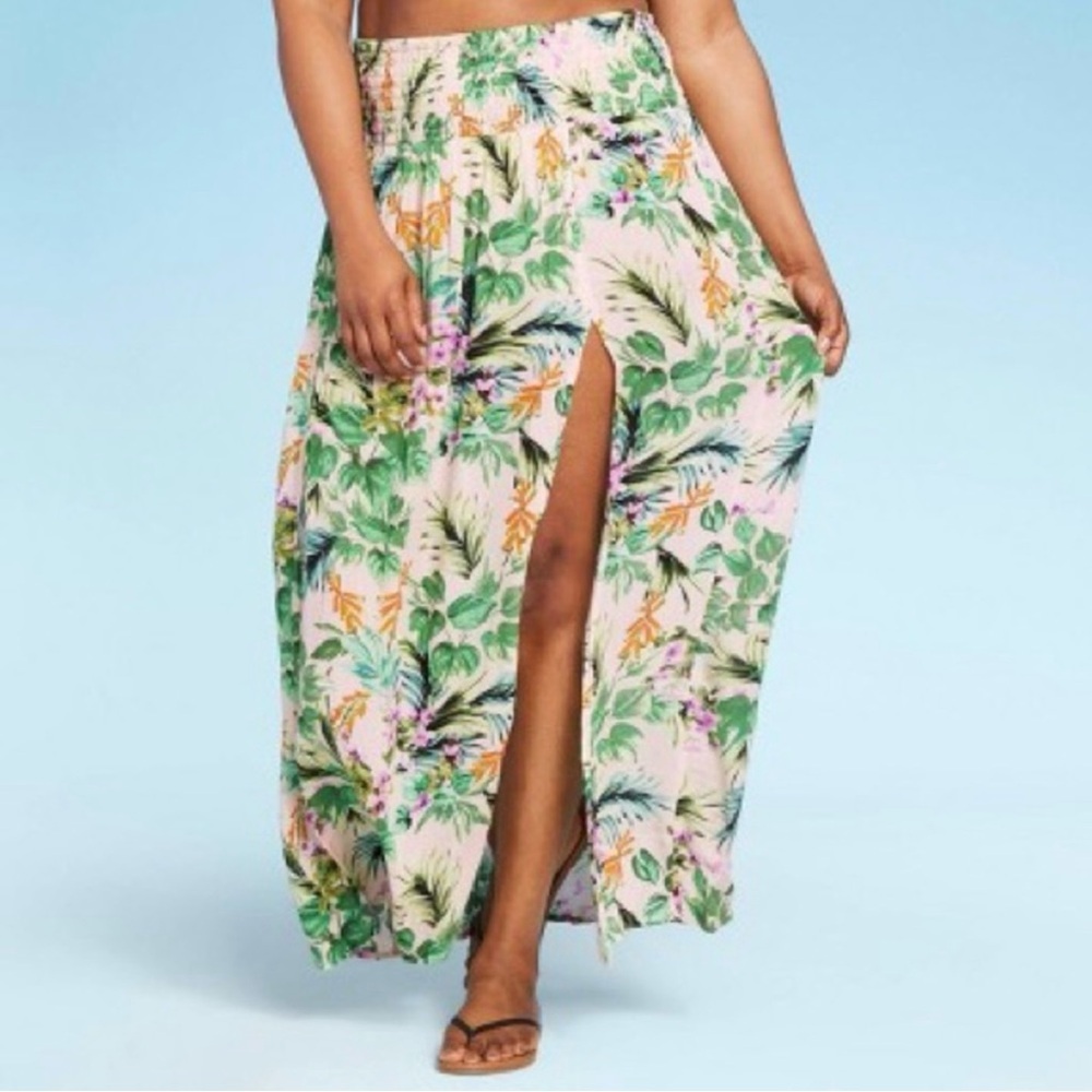 Kona Sol Floral Maxi Skirt - Green and White - Picture 3 of 8